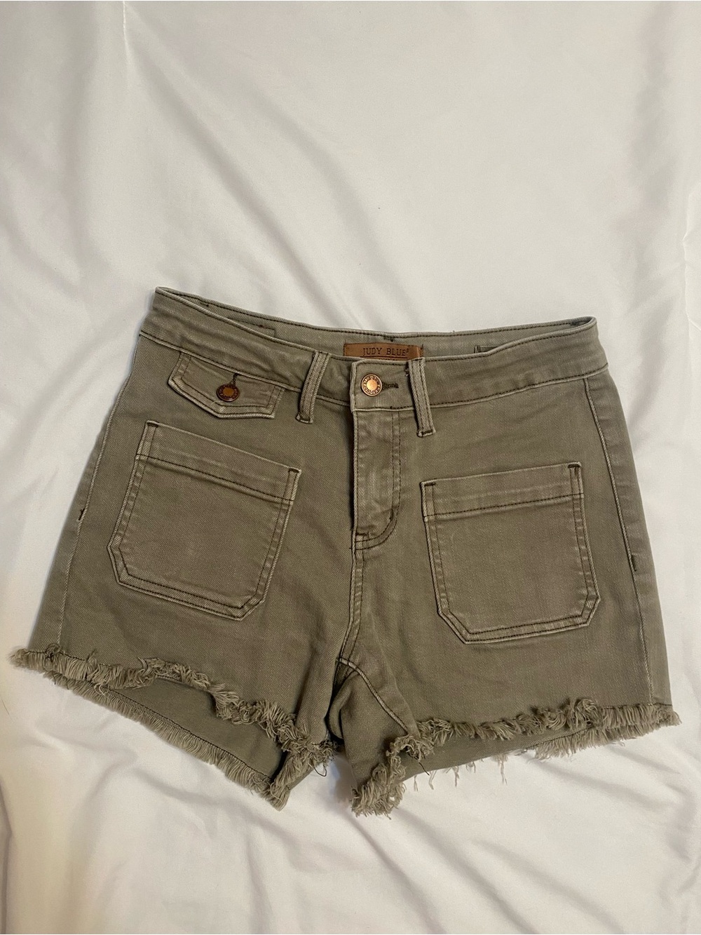 Jody Blue Olive Green Frayed Hem Women’s Shorts